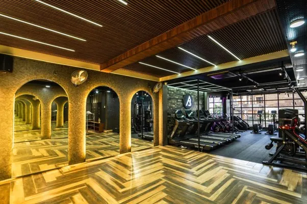 Modern gym interior with multiple training zones