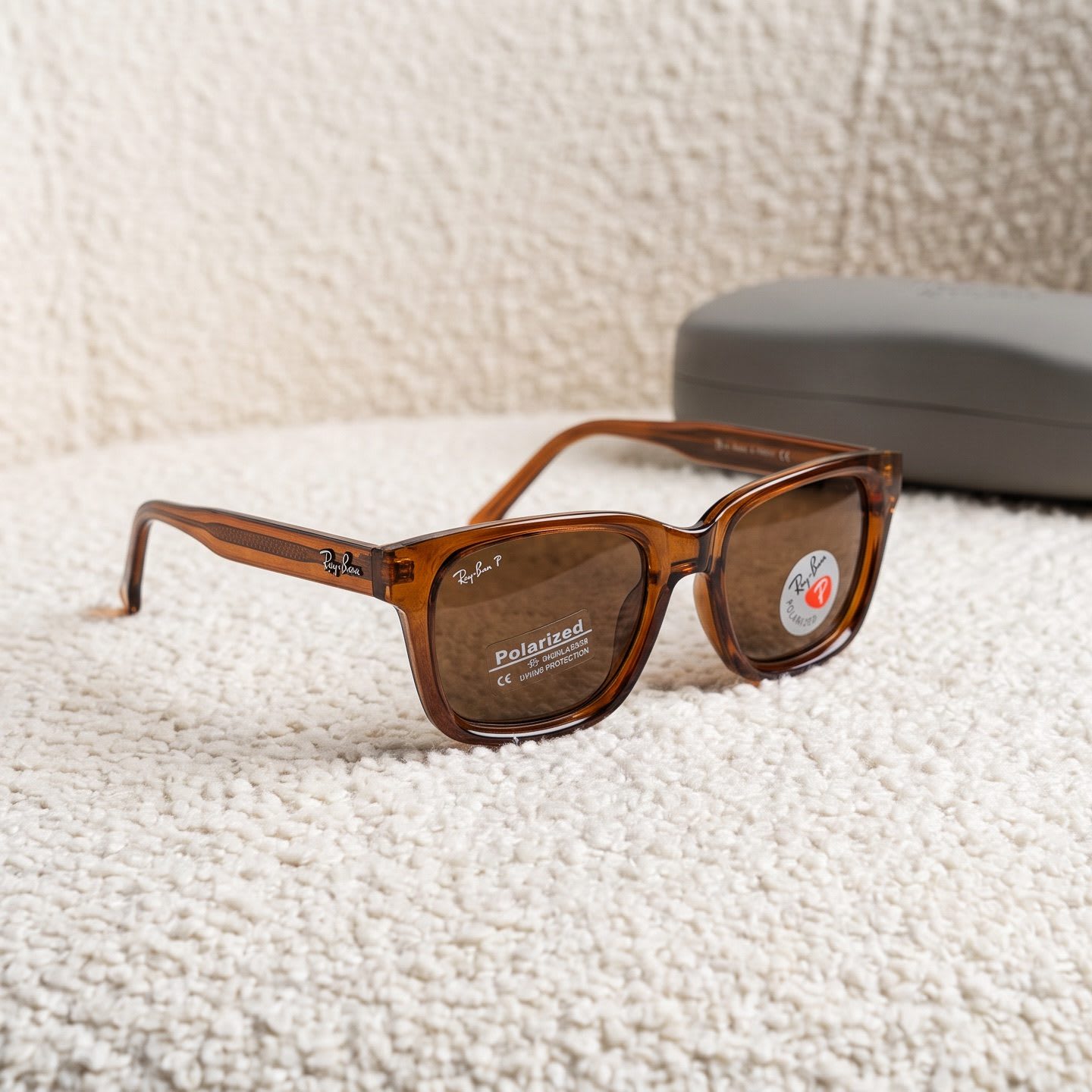 Ray-Ban Polarized Square Sunglasses – Transparent Brown - view 1
