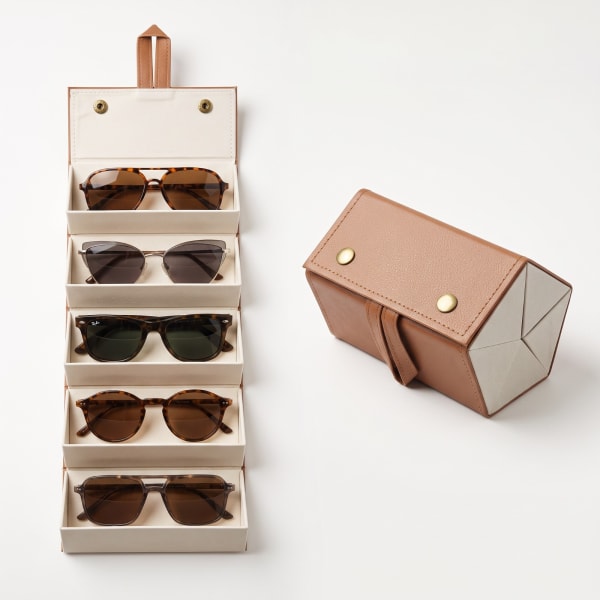 Tan Leather Roll-Up Sunglasses Travel Case