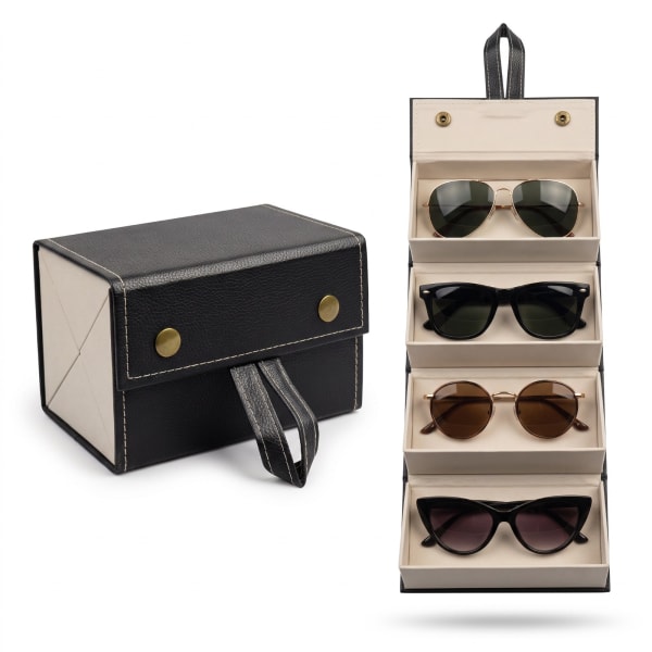 4 SLOTS Tan Leather Roll-Up Sunglasses Travel Case