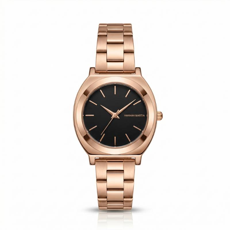 Hannah Martin Rose Gold-Tone Watch with Black Dial view 1