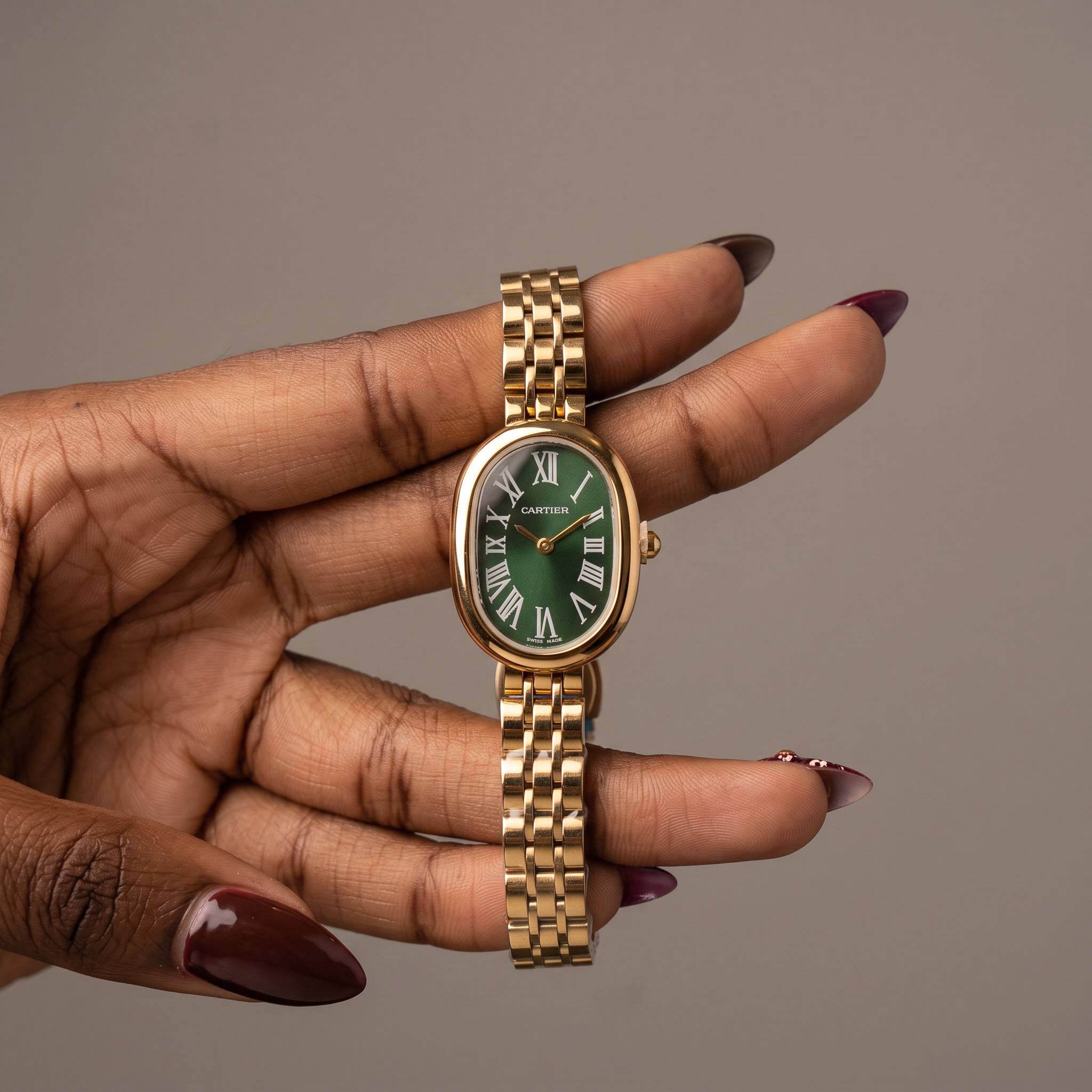 Cartier Baignoire Green Dial Yellow Gold Bracelet Watch - view 1