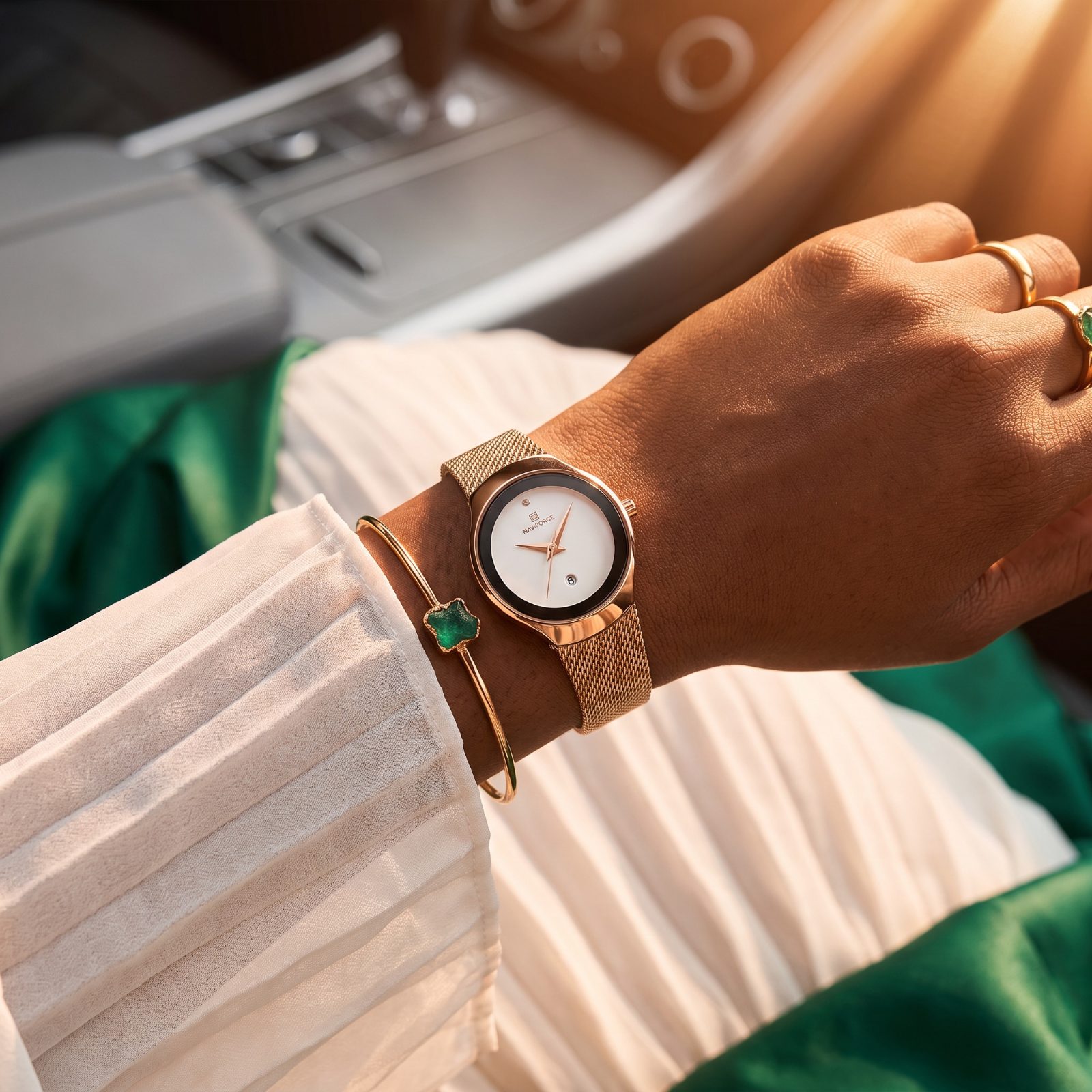 Naviforce Rose Gold Mesh Watch view 2