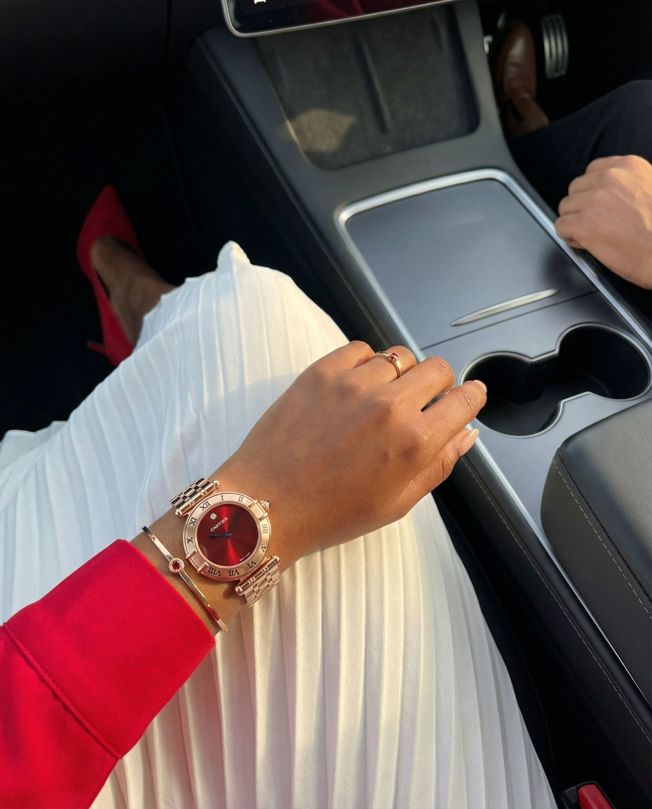 Cartier Round Rose Gold-Tone Watch with Burgundy Dial view 2