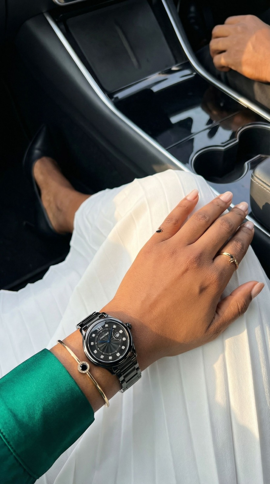 Cartier Black Round Bracelet Watch with Stone Hour Markers view 2