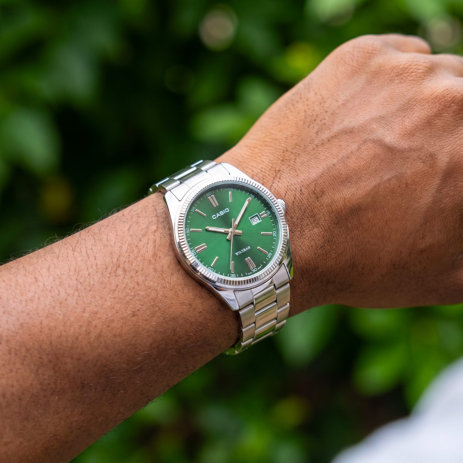 Casio MTP-1302 Green Dial Stainless Steel Watch view 2