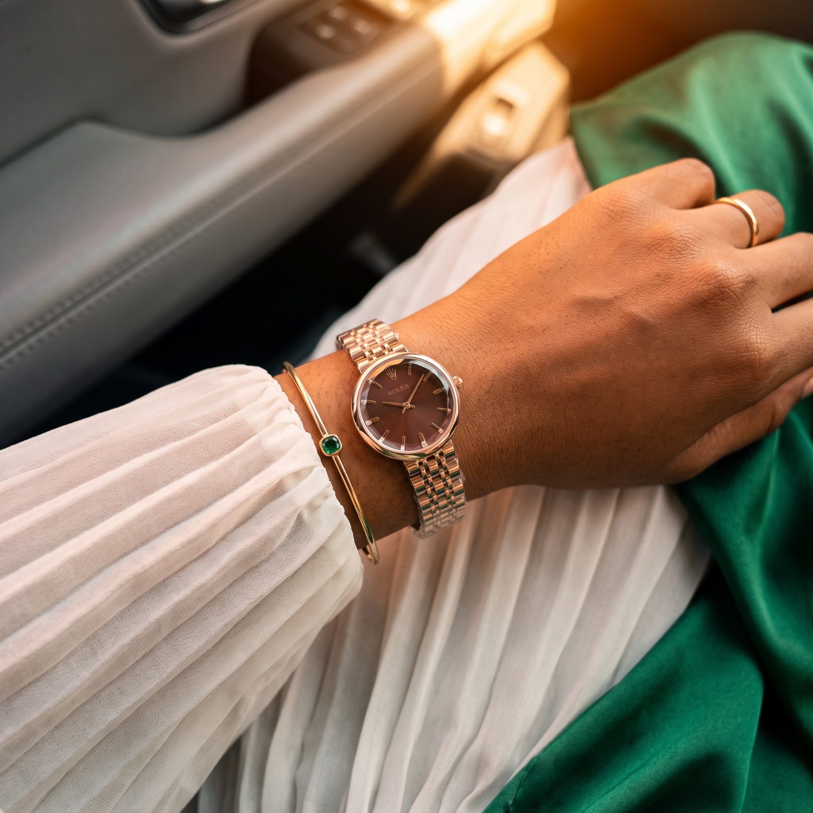 Rolex Rose Gold Burgundy Dial Watch view 2