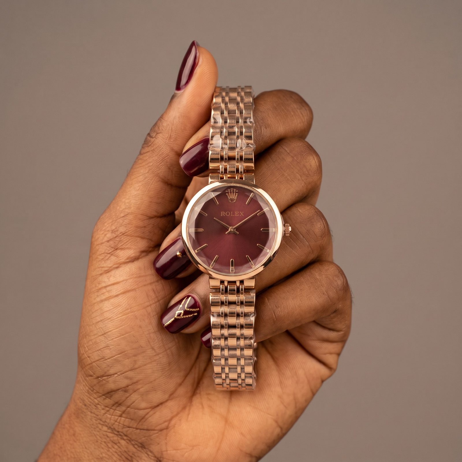 Rolex Rose Gold Burgundy Dial Watch