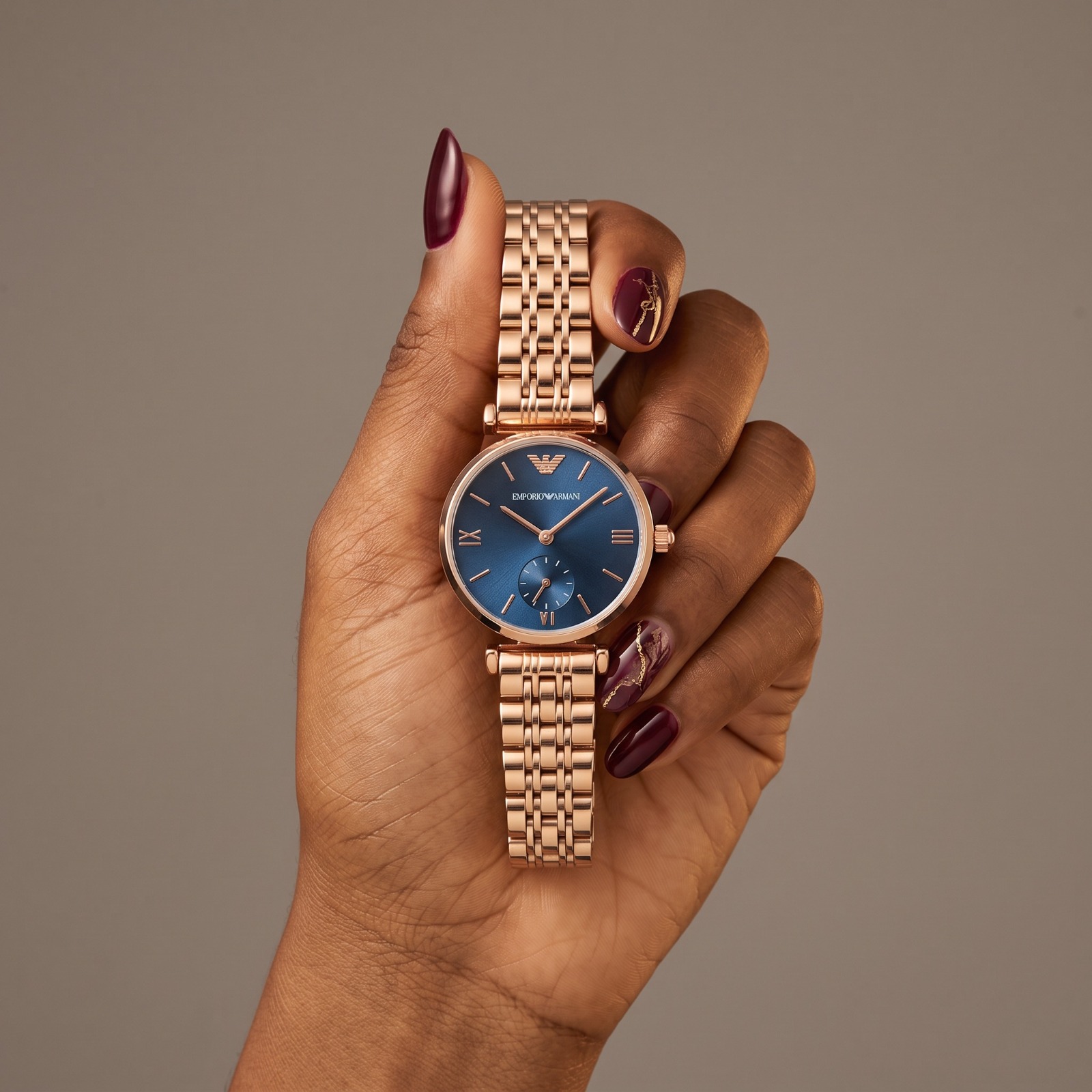 Emporio Armani Rose Gold-Tone Blue Dial Watch view 1