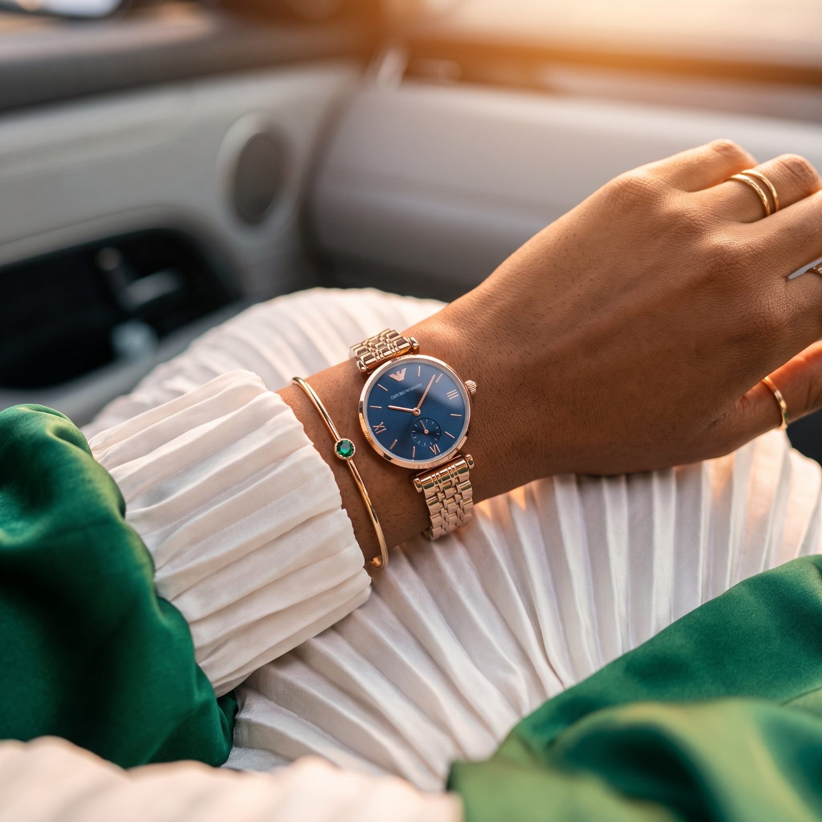 Emporio Armani Rose Gold-Tone Blue Dial Watch view 2