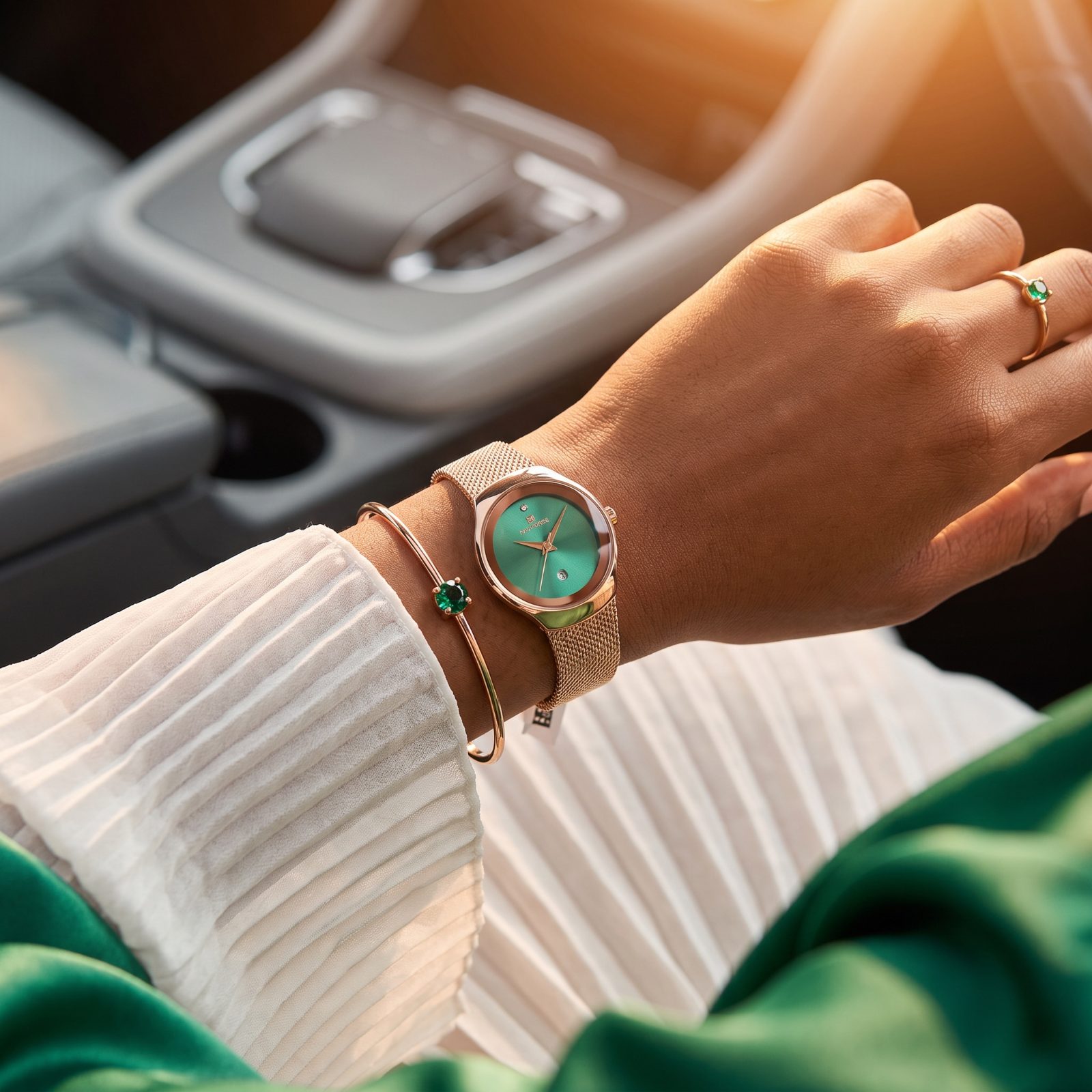 Naviforce Rose Gold Mesh Watch with Blue Dial view 2