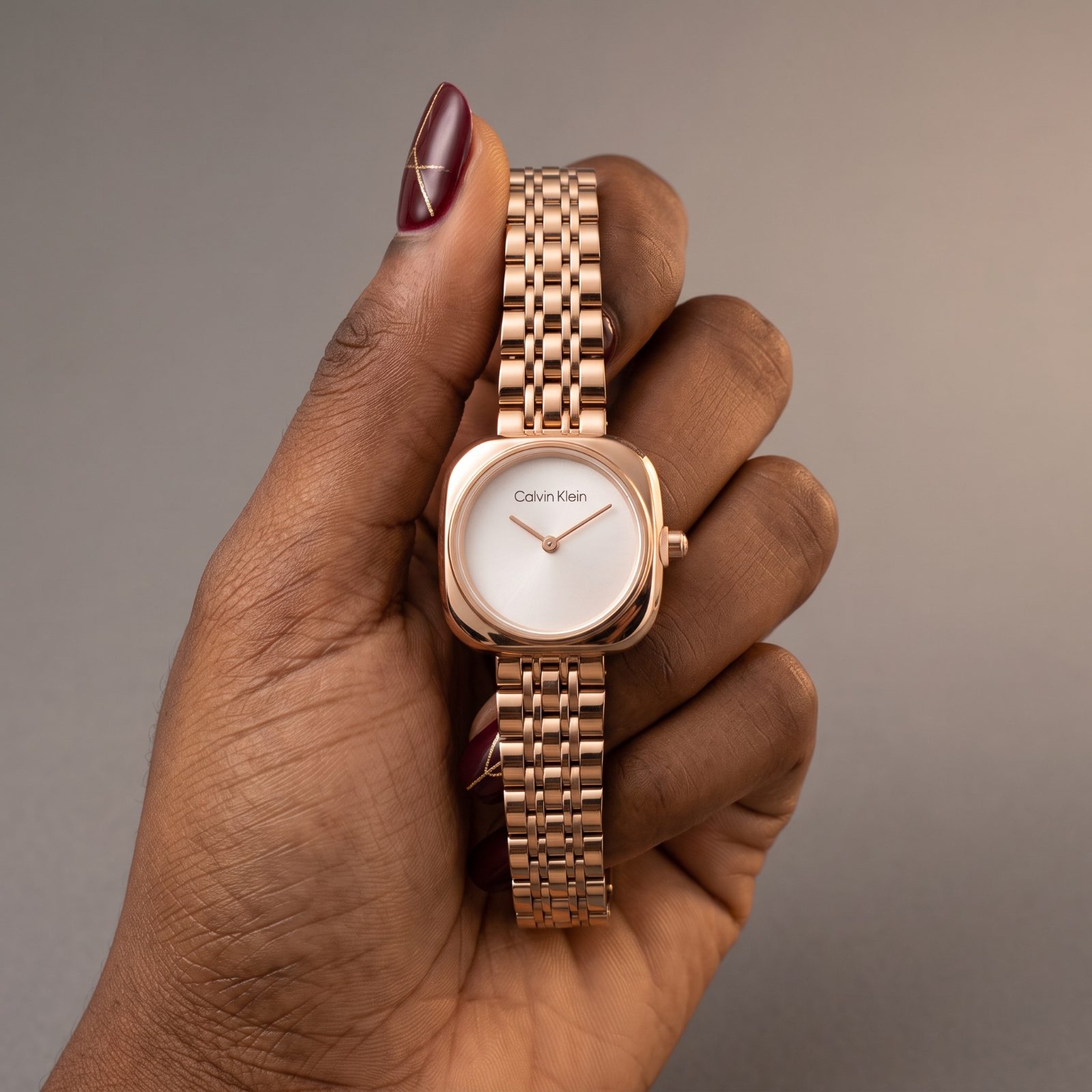Calvin Klein Rose Gold-Tone Cushion Case Bracelet Watch