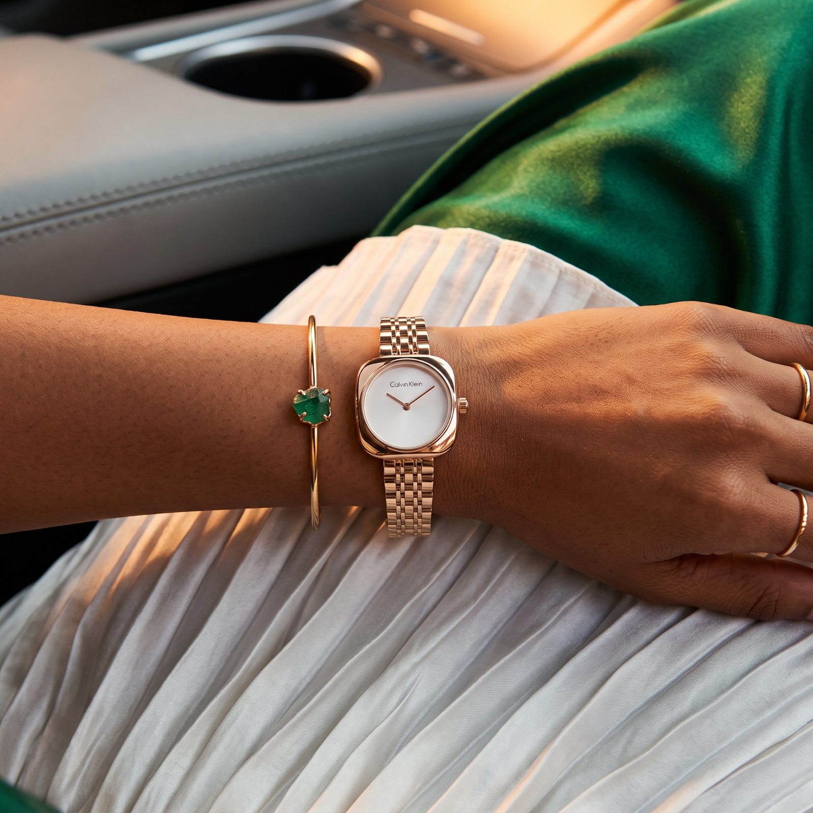 Calvin Klein Rose Gold-Tone Cushion Case Bracelet Watch view 2