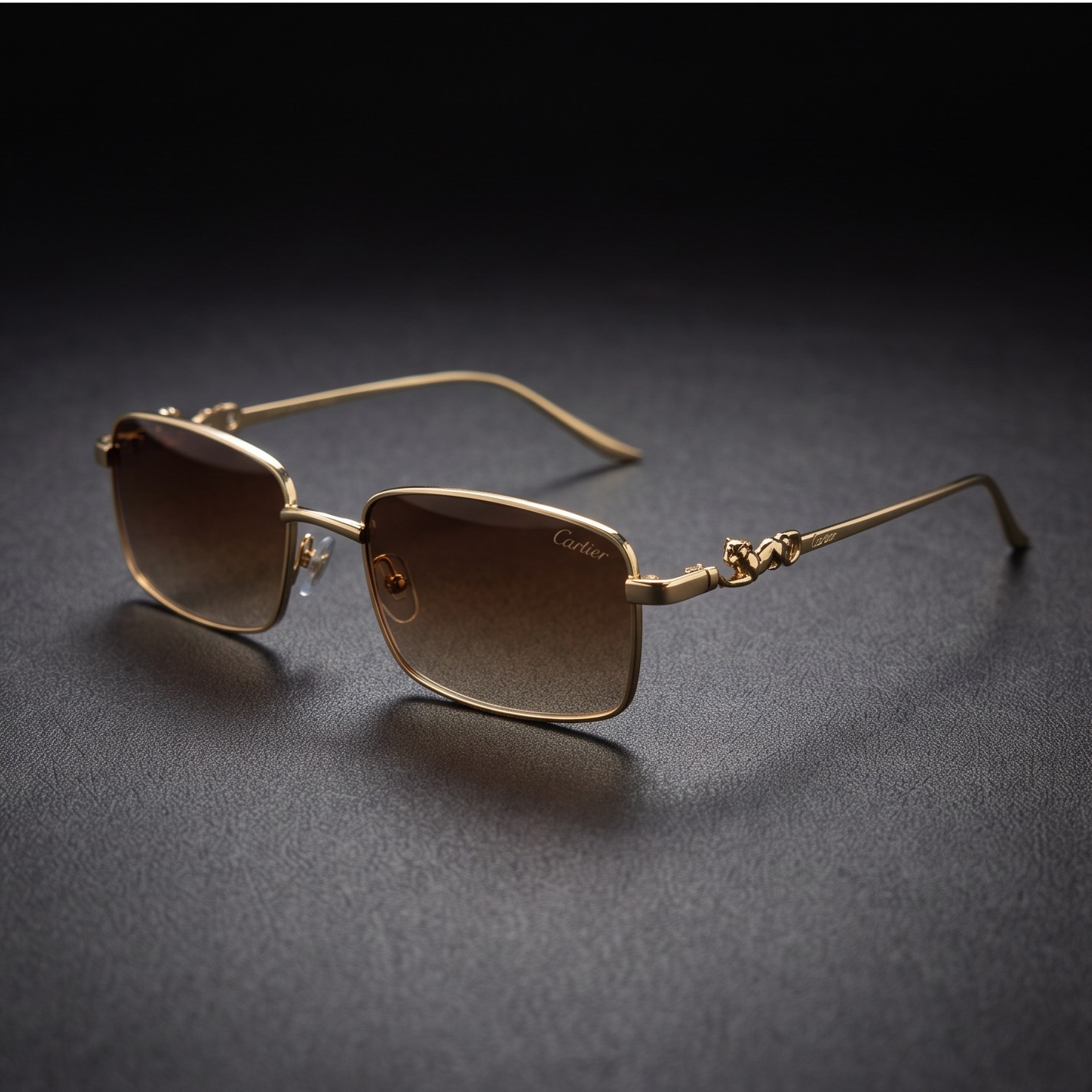 Cartier Gold-Tone Metal Rectangle Sunglasses with Floral Temple Detail view 2