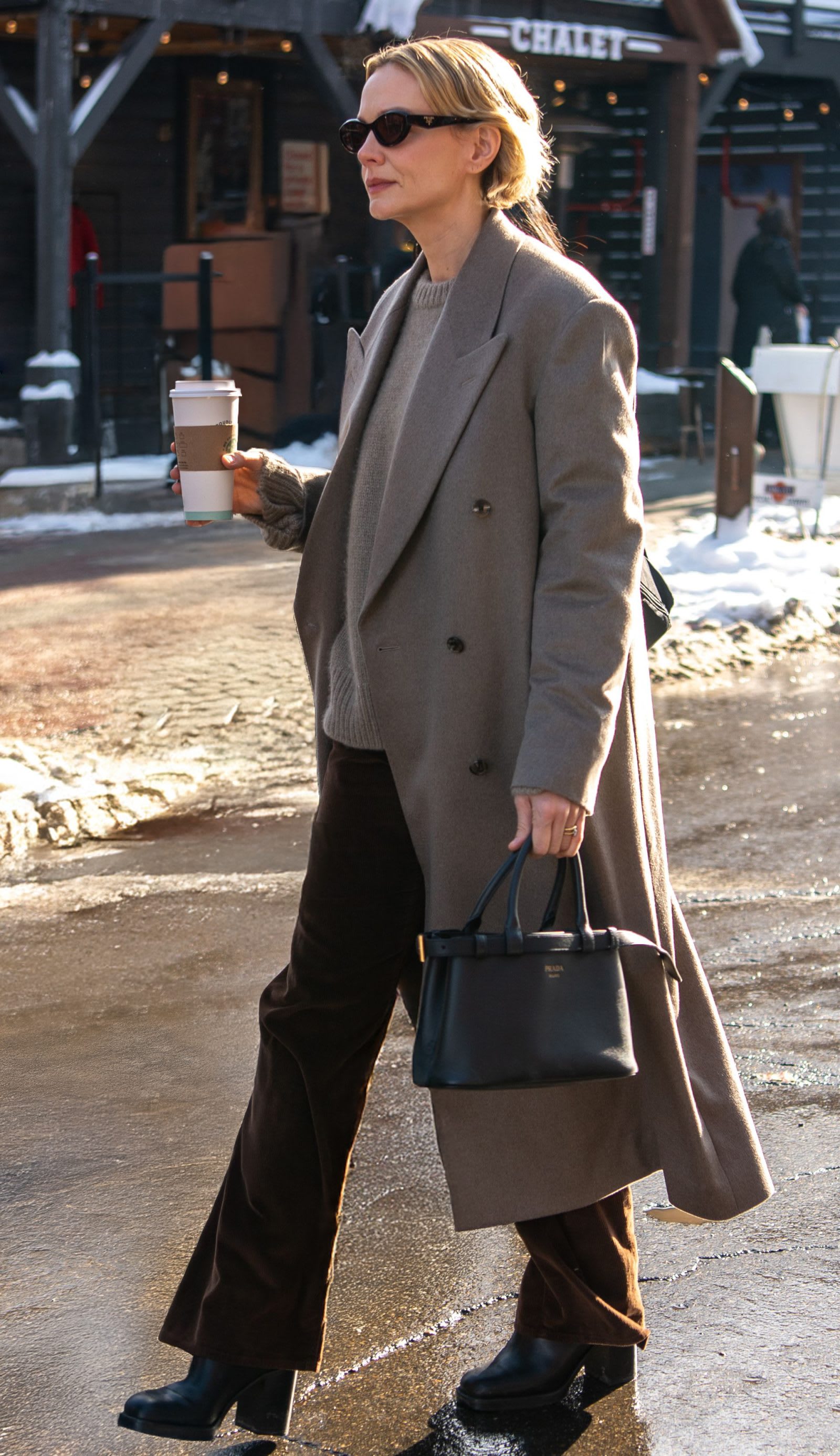 Carey Mulligan in Prada at the Sundance Film Festival on January 25th, 2025 in Park City, Utah.