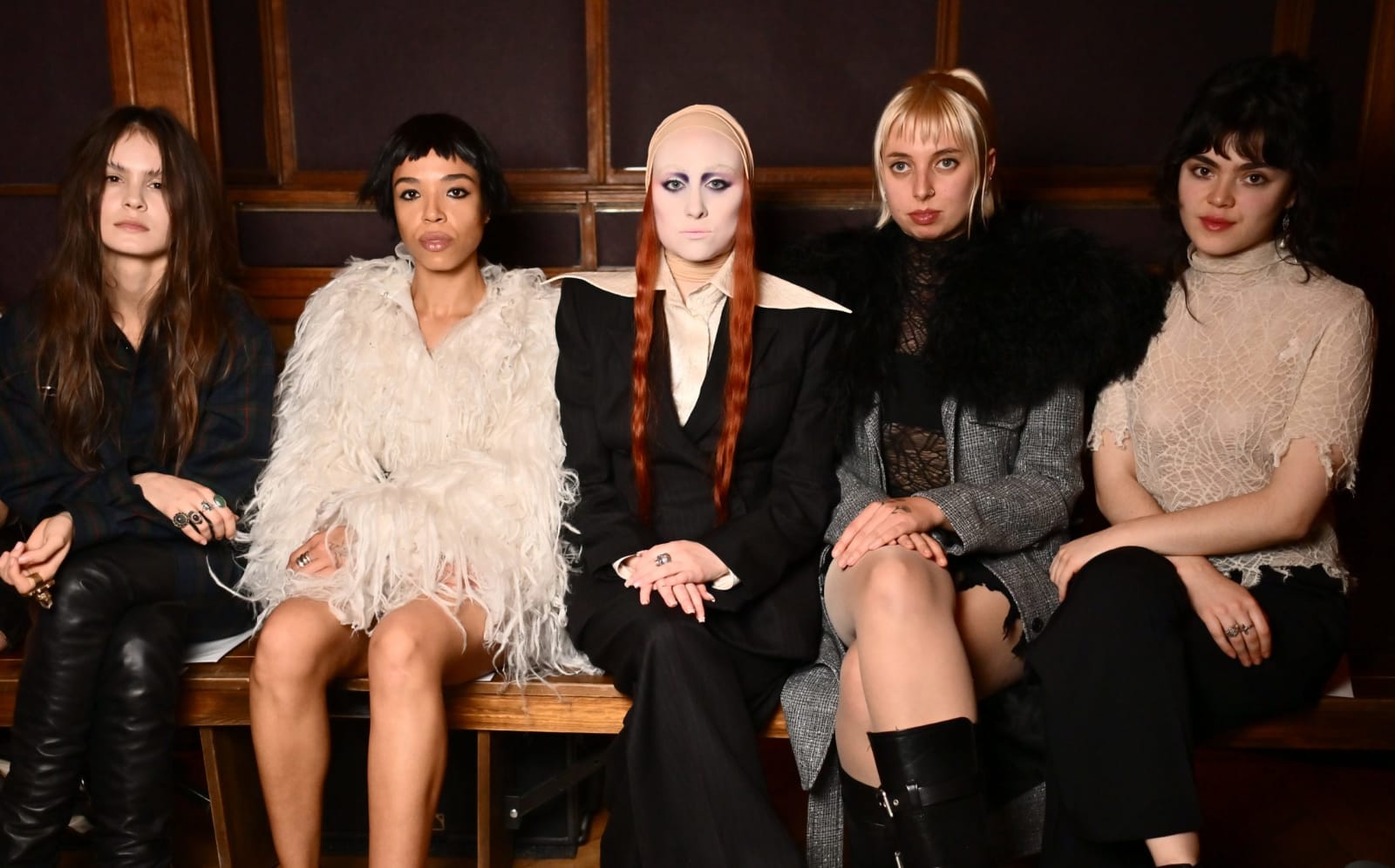 Sofia Isella, Zsela, Chappell Roan, Georgia Davies and Abigail Morris of The Last Dinner Party attend the McQueen Autumn Winter 2025 Show on March 8, 2025 in Paris, France.