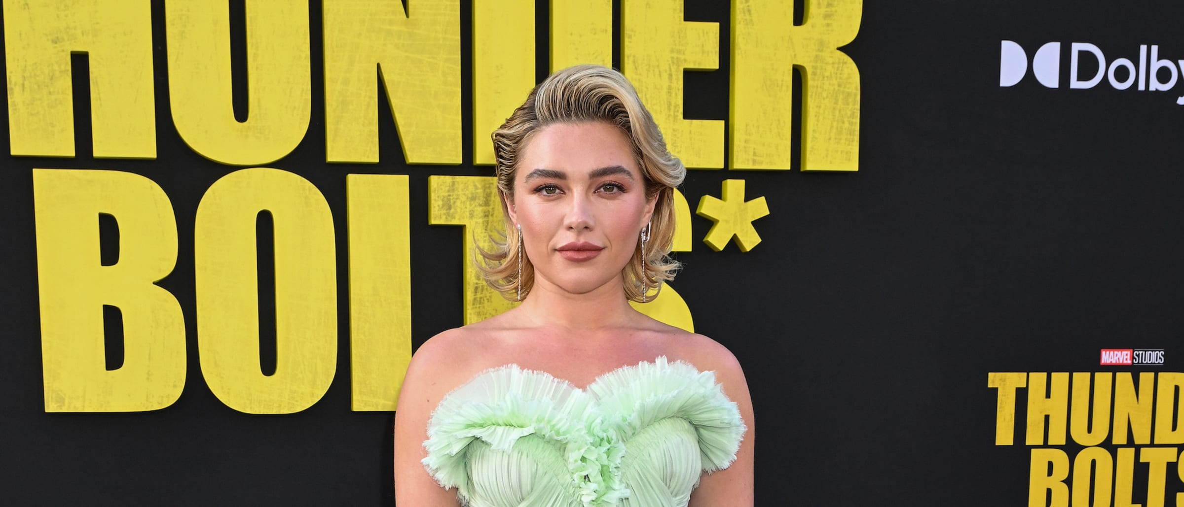 Florence Pugh Softens the Spotlight in McQueen at 'Thunderbolts'