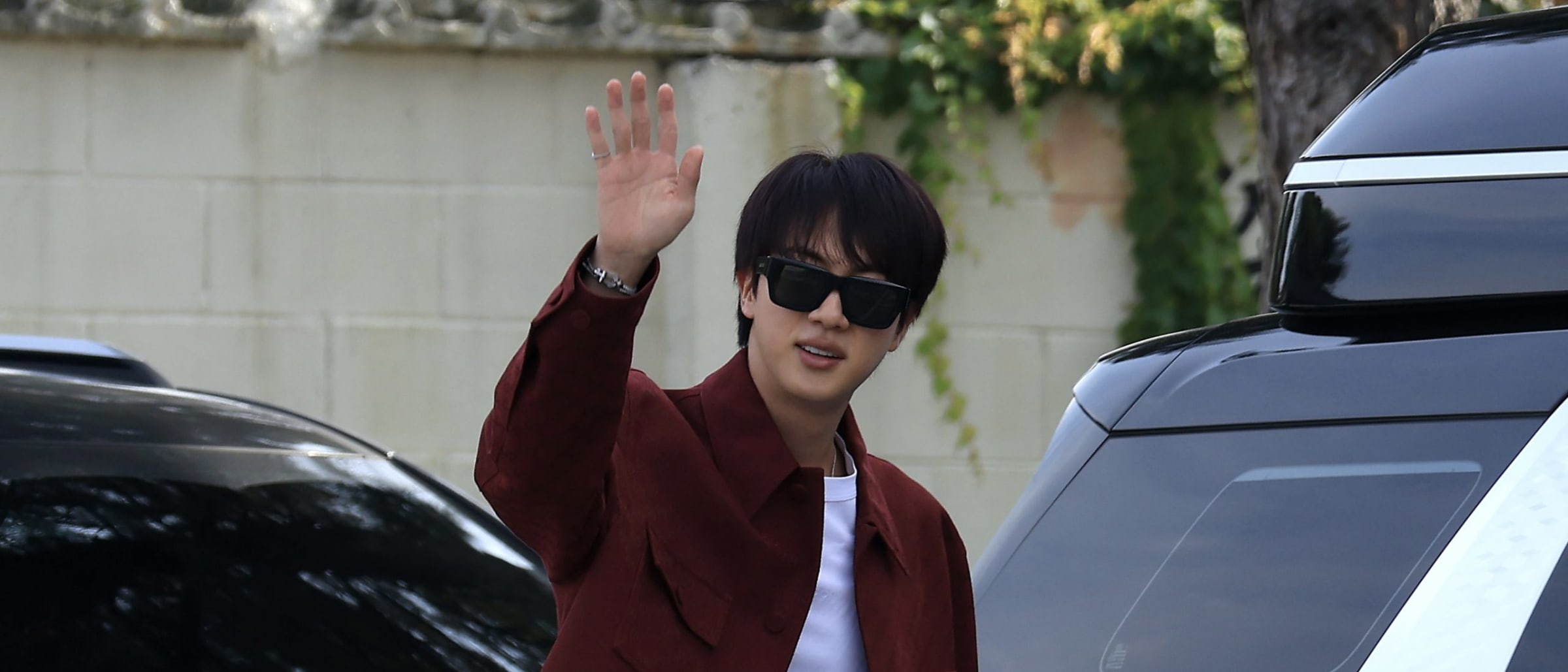 Jin of BTS Stuns in Charming Gucci Burgundy Ensemble for Fall
