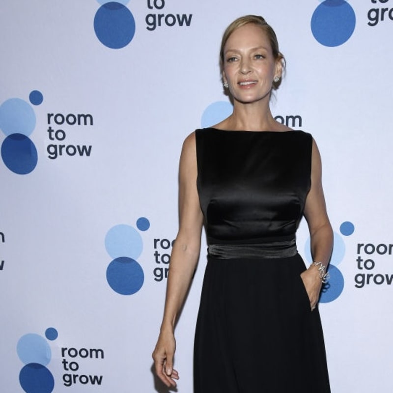 Uma Thurman Epitomizes Timeless Elegance in Burberry at Room to Grow Gala