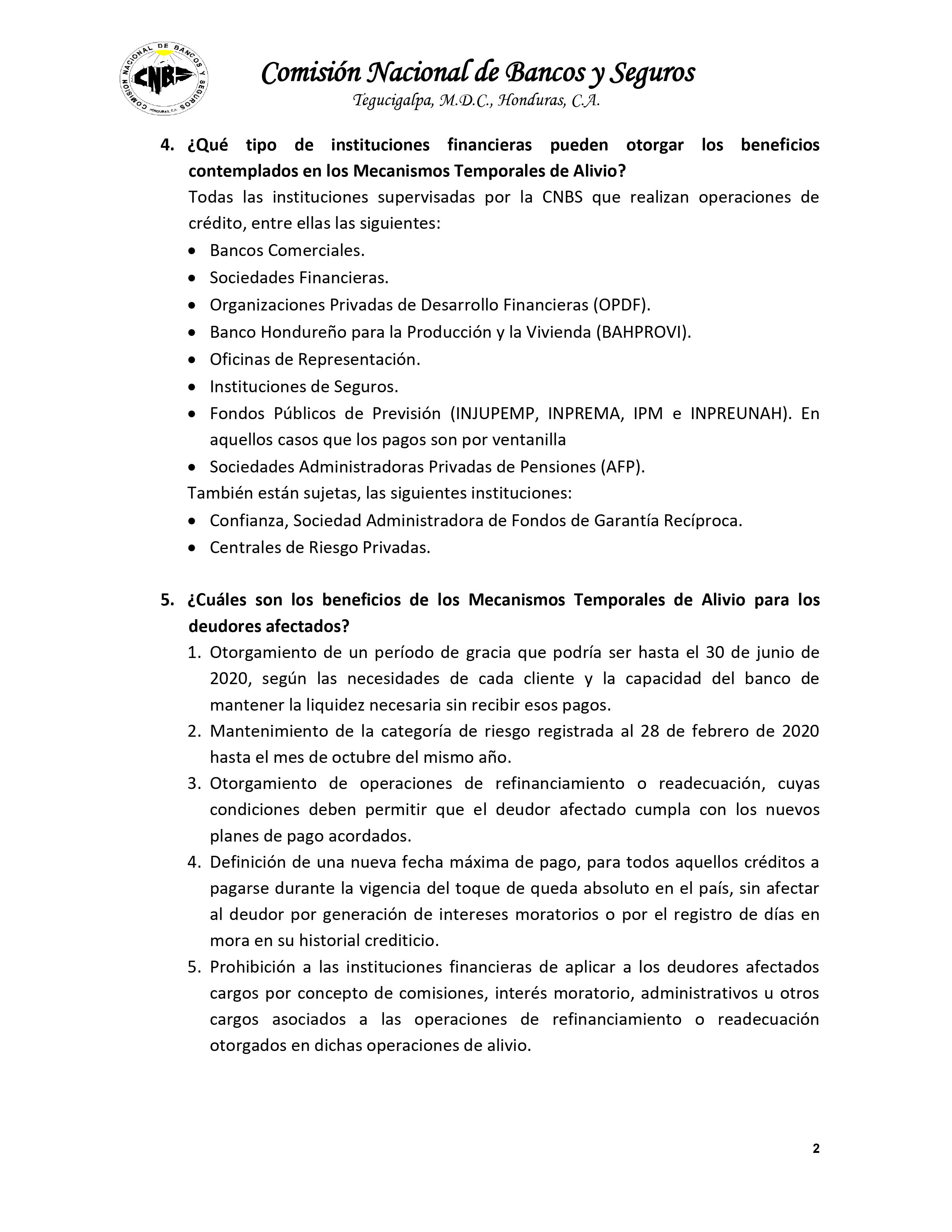 Plan de Alivio COVID19 CNBS Pagina 2 de 4