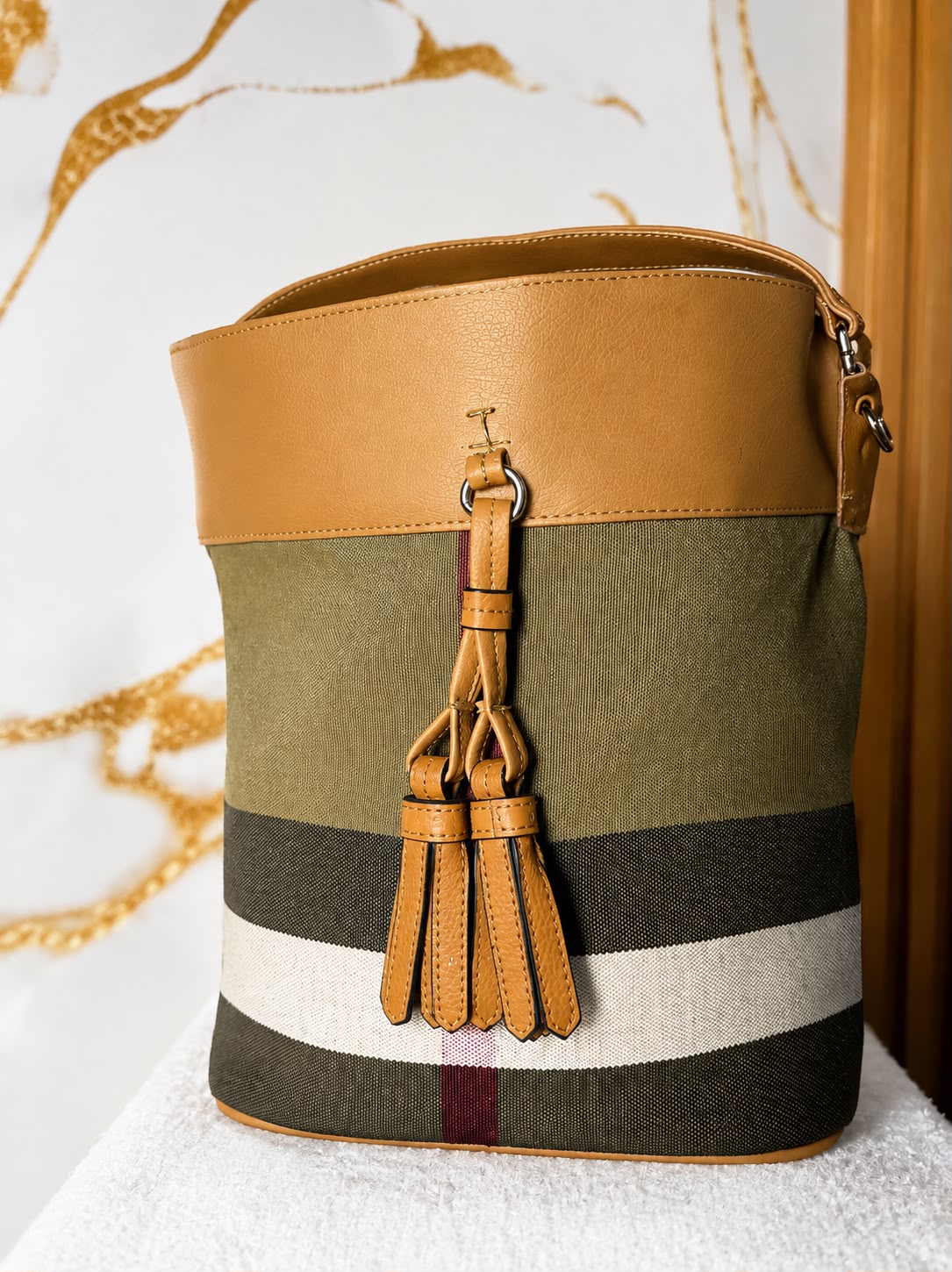 Burberry Ashby Medium Canvas Check Bucket Bag