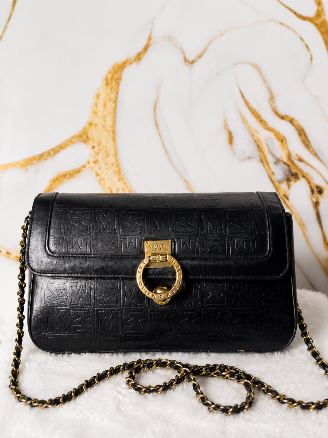 Lancel Paris Embossed Leather Chain Flap Bag