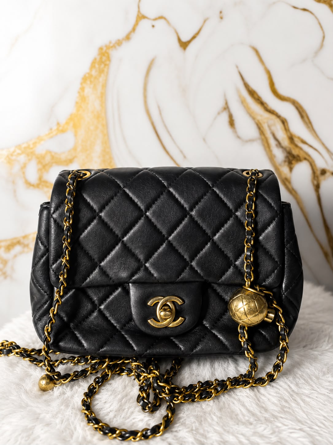 Chanel Mini Flap Bag with Pearl / Golden Ball