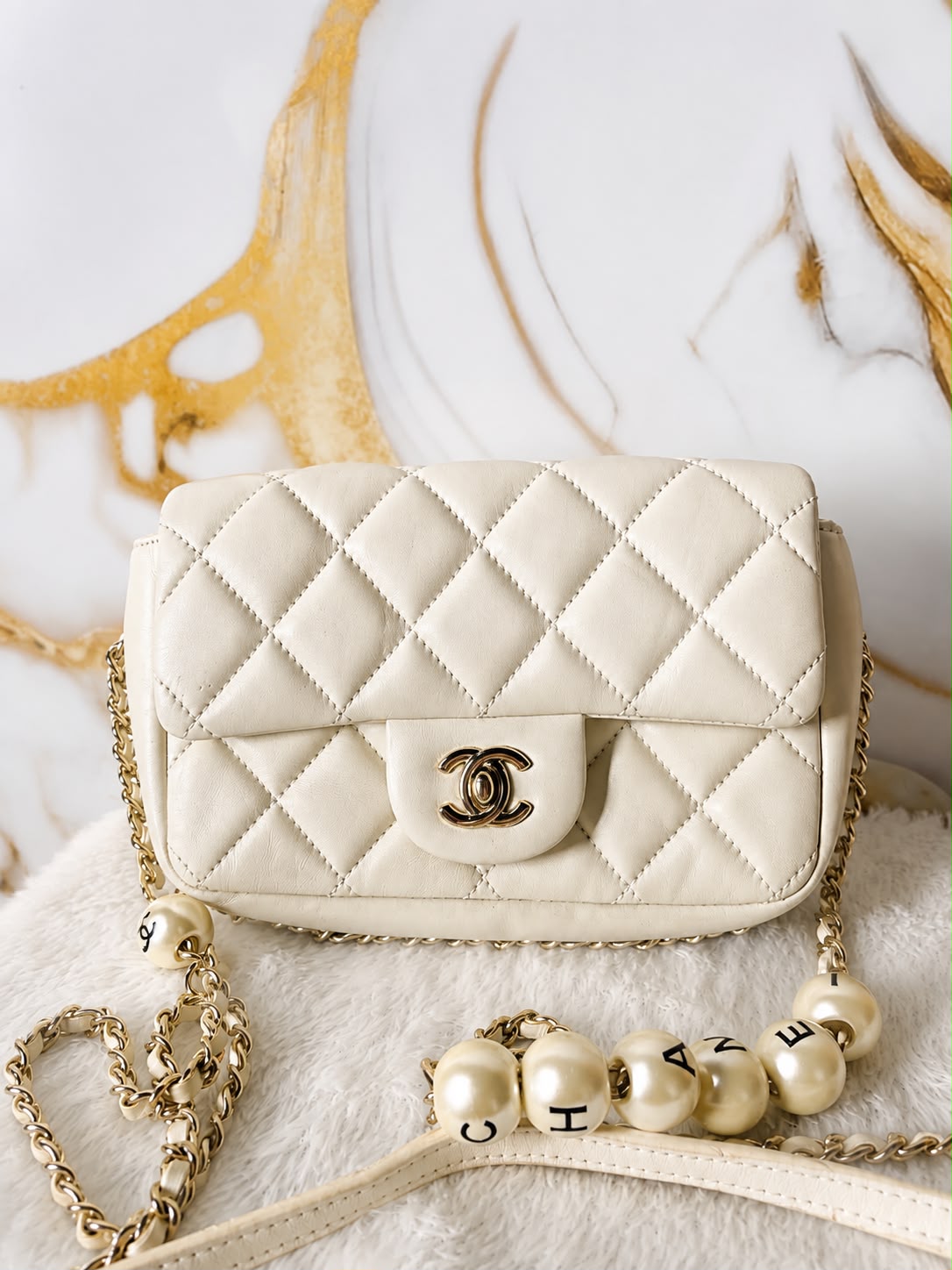 Chanel Mini Flap Bag with Pearl Lettering Strap