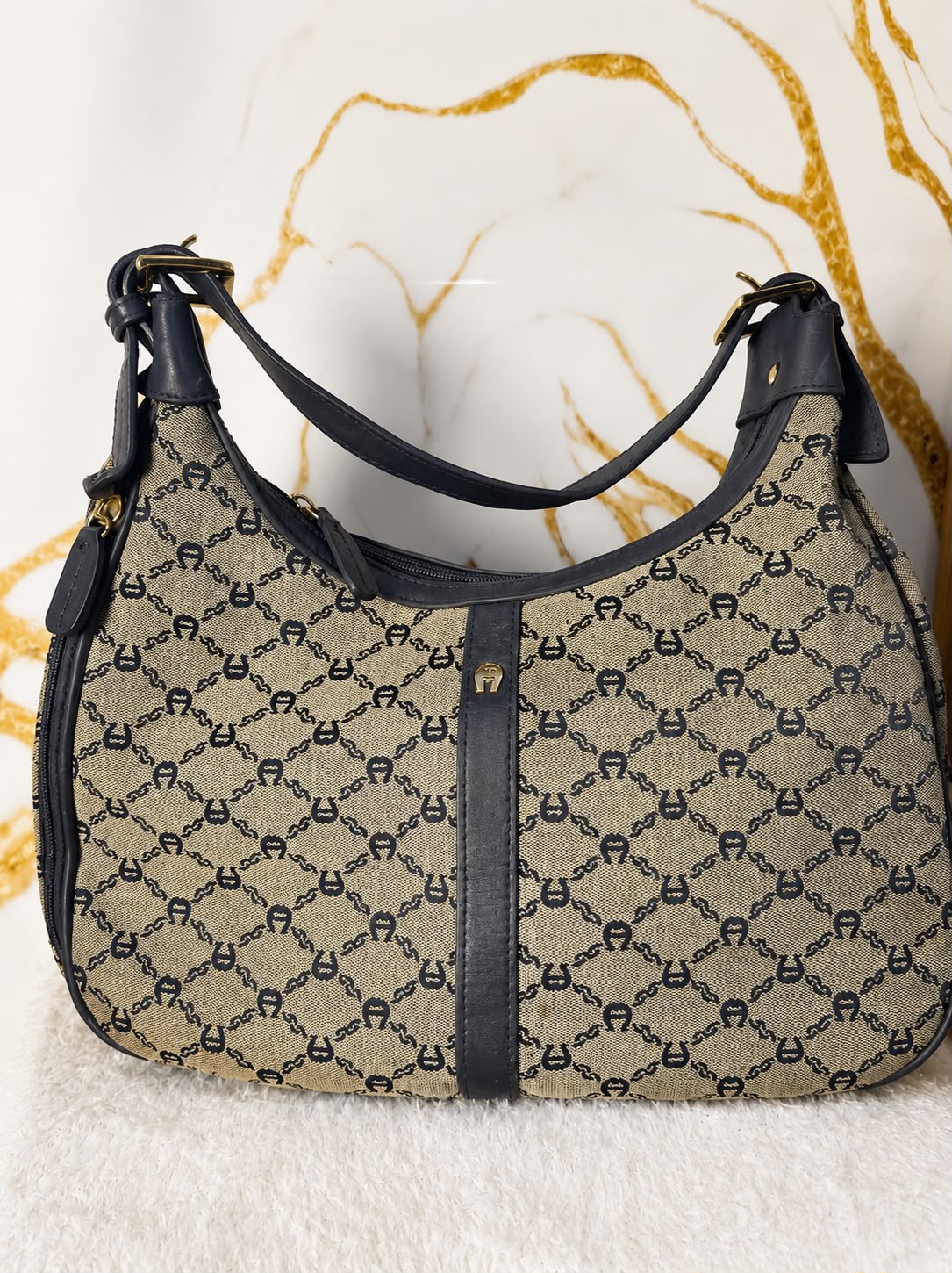 Etienne Aigner Monogram Jacquard Hobo Shoulder Bag