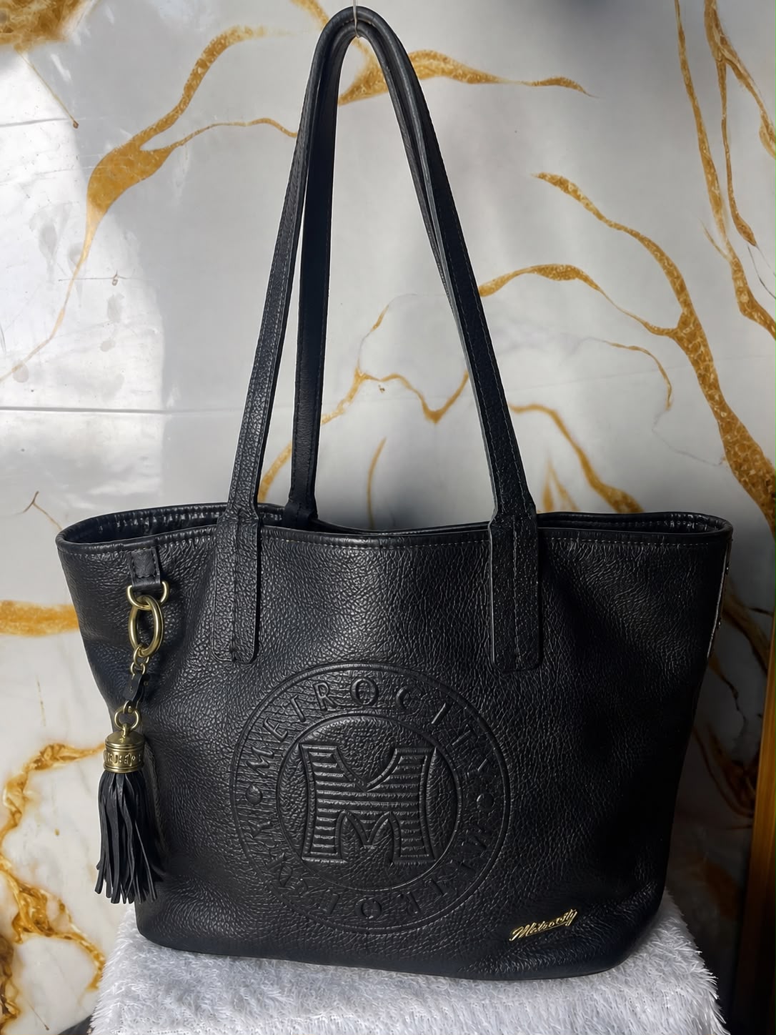 Metrocity – Embossed Logo Leather Tote Bag