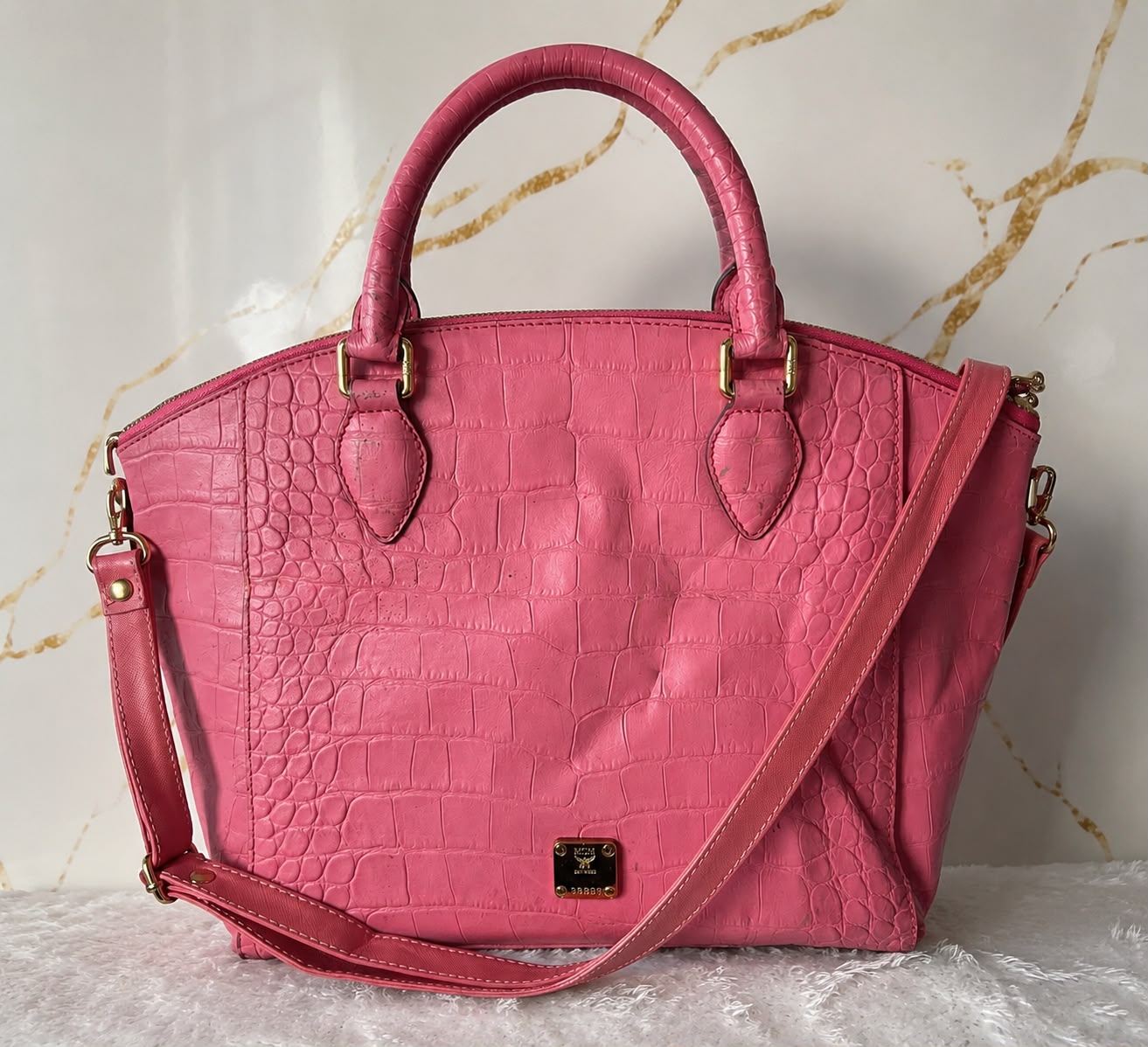 MCM – Croc-Embossed Leather Satchel Bag