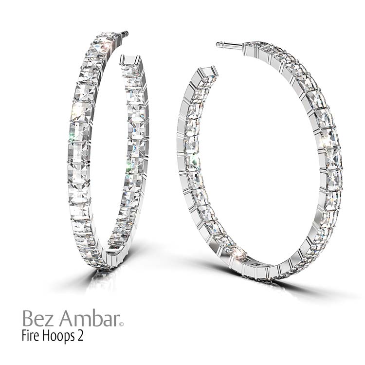 Diamond hoop earrings with large Blaze® cut stones by Bez Ambar Los Angeles