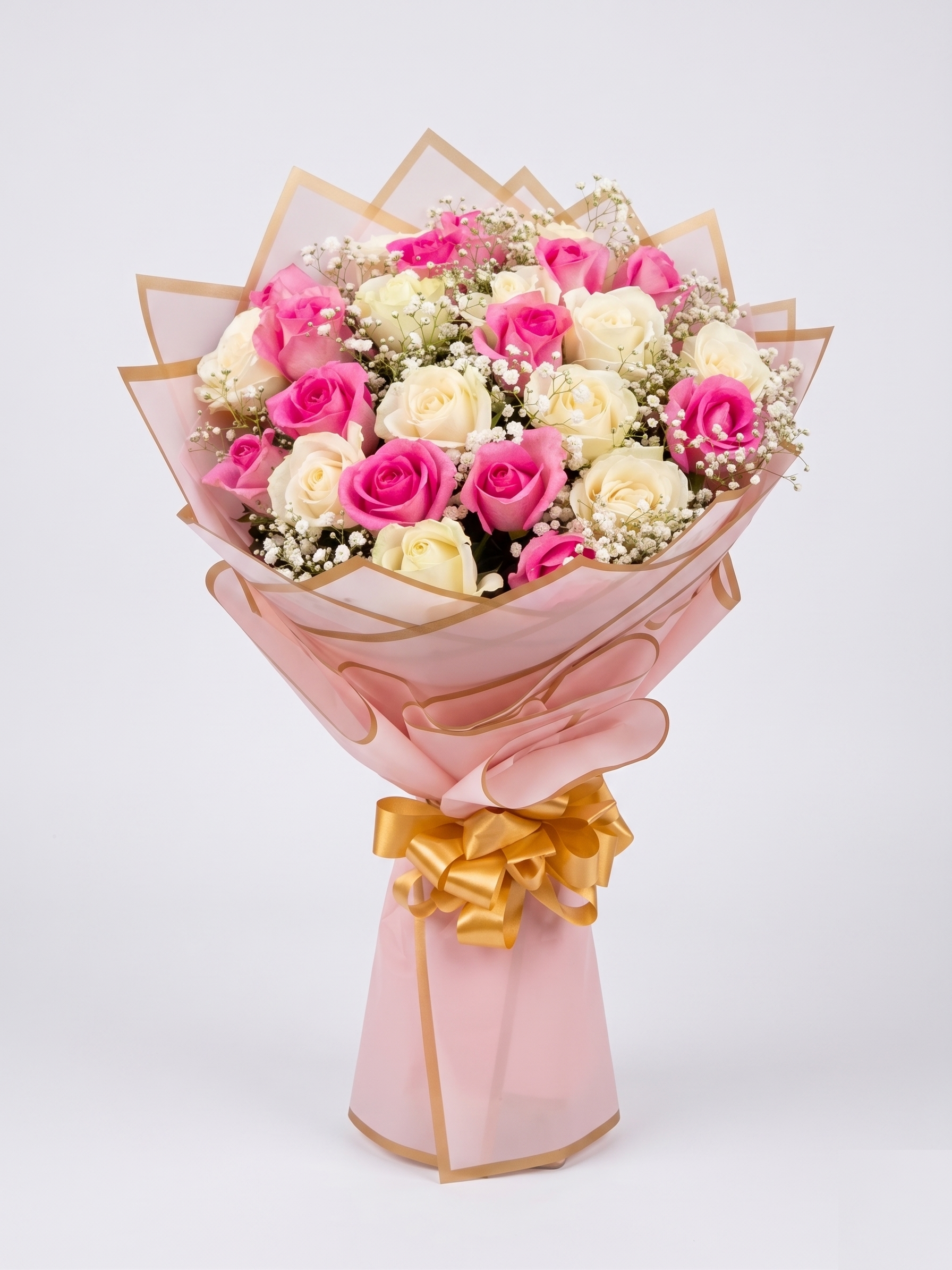 Pink & Ivory Rose Bouquet — Fresh Bouquet Delivery Ghaziabad Rose n Petals