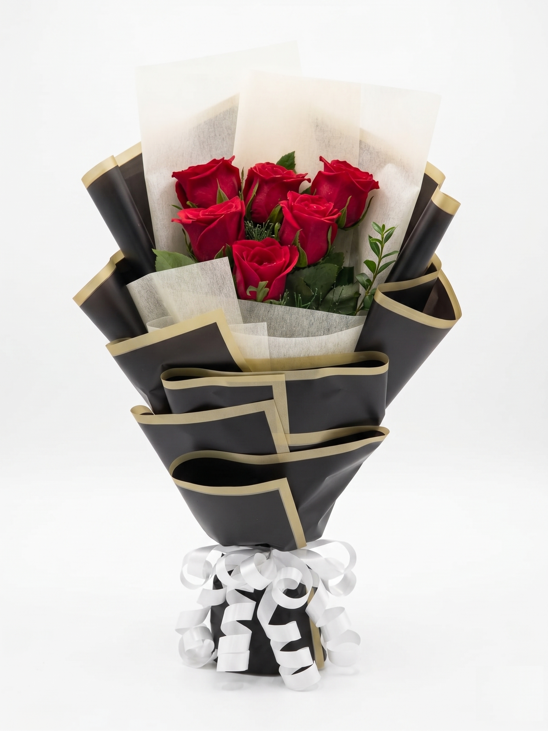 Classic 6 Red Roses Noir Wrap — Fresh Bouquet Delivery Ghaziabad Rose n Petals