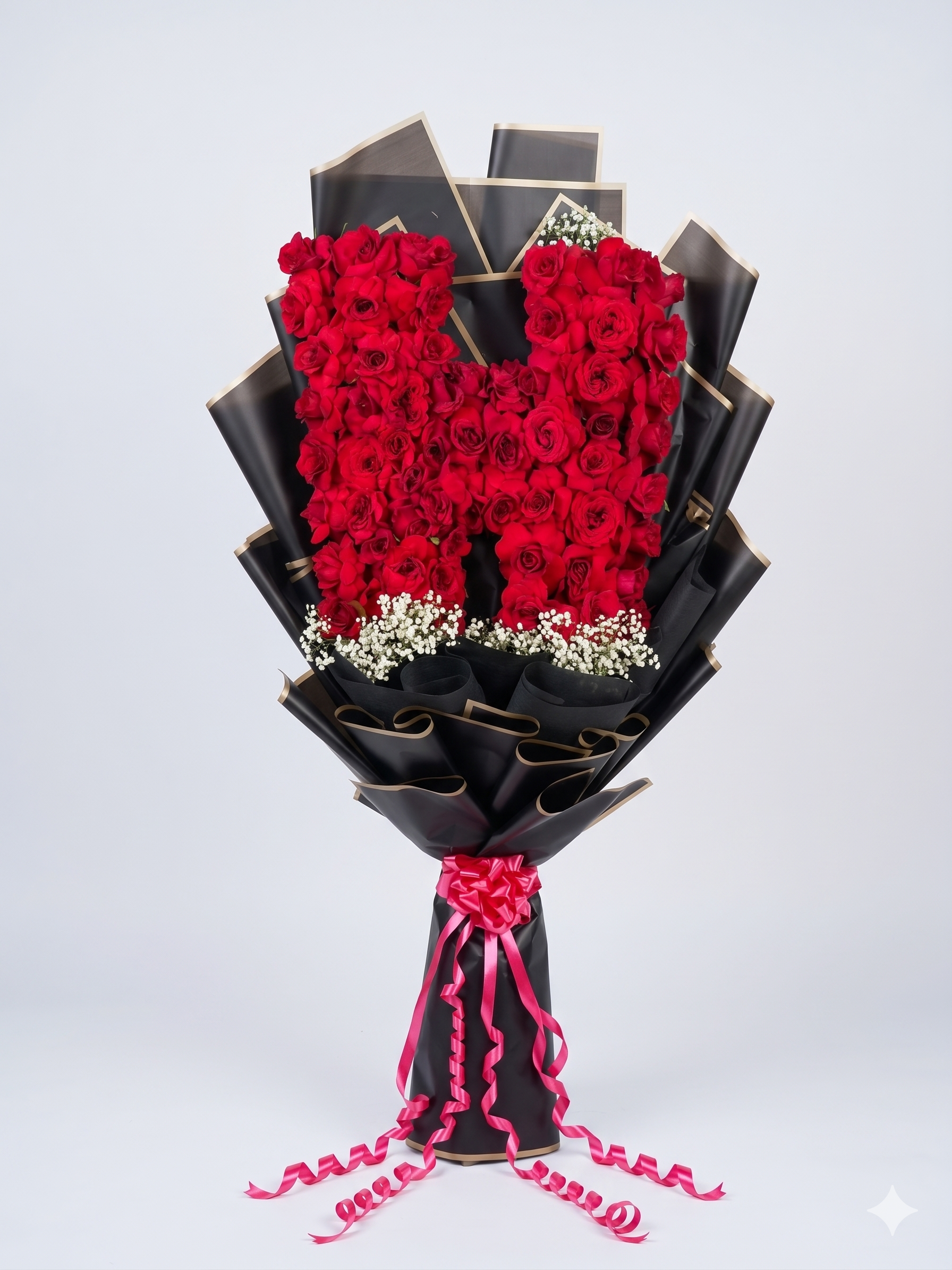 Grand H Initial Rose Bouquet — Fresh Bouquet Delivery Ghaziabad Rose n Petals