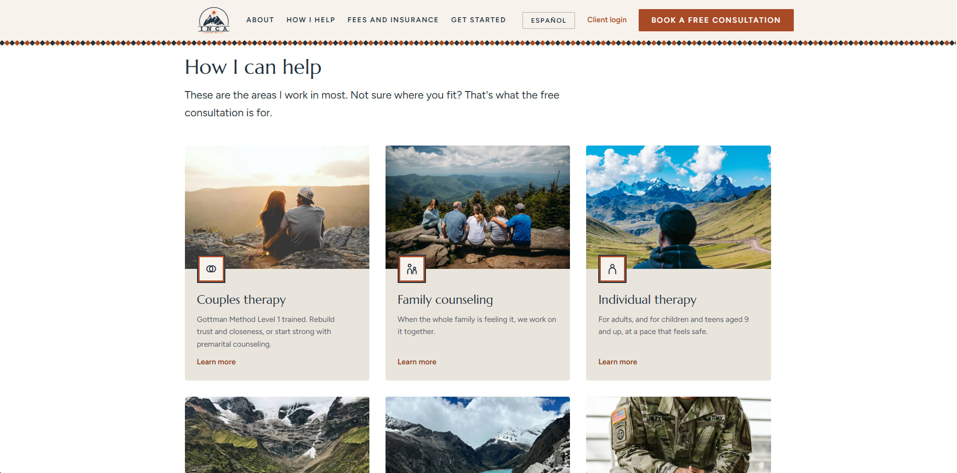 The rebuilt Inca Counseling site — how i help