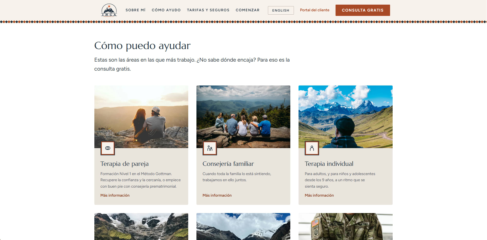 The rebuilt Inca Counseling site — how i help, in spanish