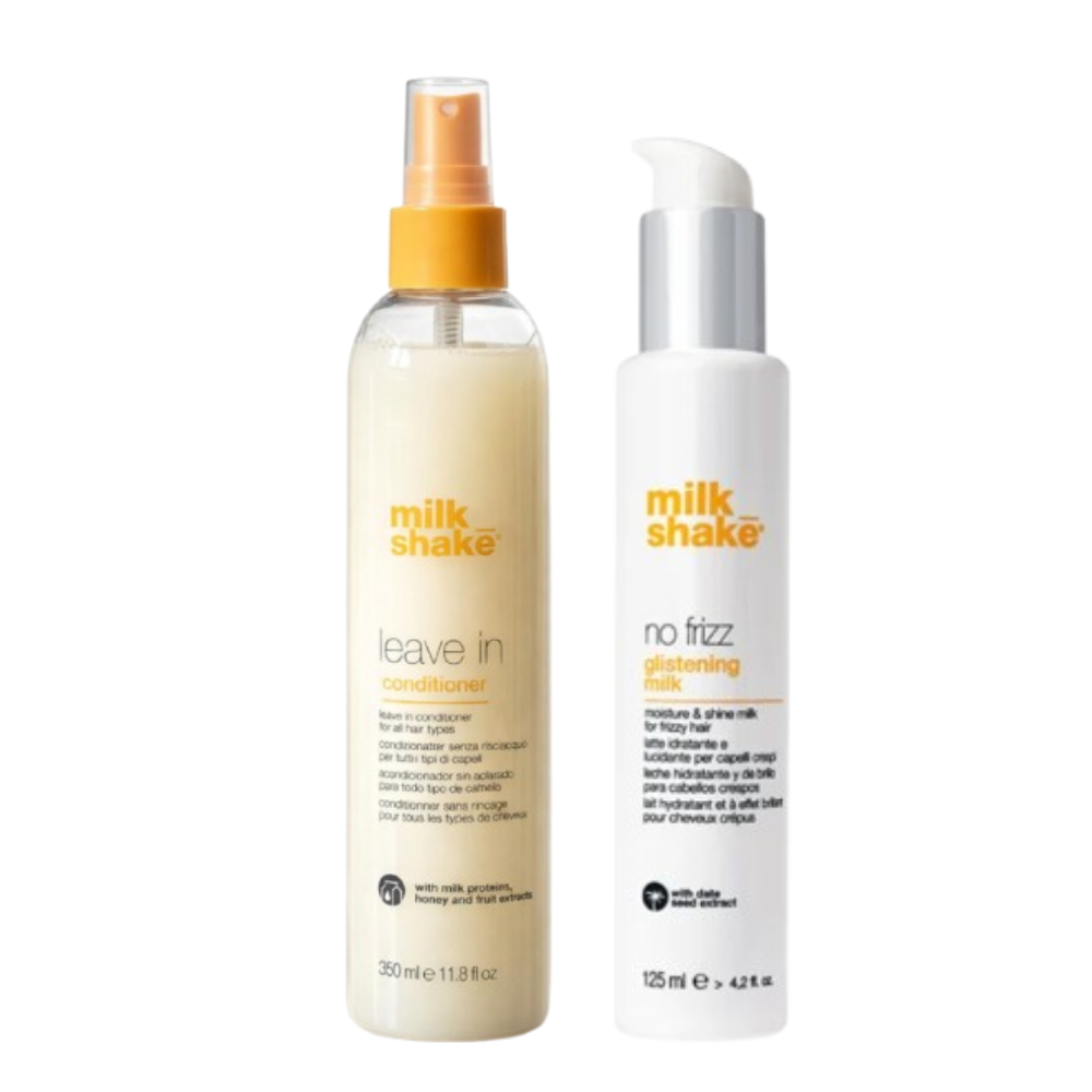 Milk Shake Routine Cheveux Hydratation, Anti-Frizz et Brillance, Spray conditioner + Glistening milk No Frizz