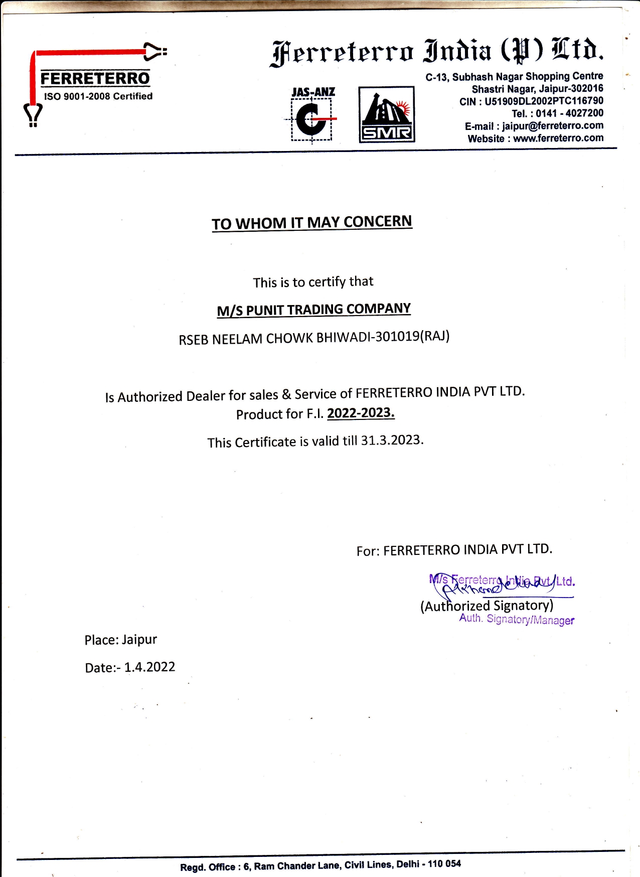 FERRETERRO-Certificate