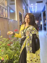 Mulmul Yellow Black saree 