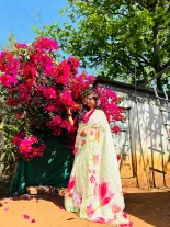 Pure linen digital print saree