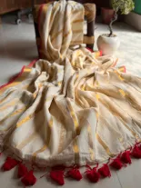 Zari Border Mulmul Stripe Saree 