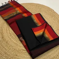 Maheswari silk cotton black saree 