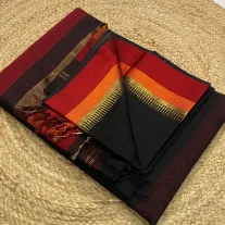 Maheswari silk cotton black saree 