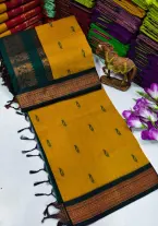 Yellow Green Blended Cotton Saree 