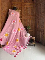 Mulmul handpainted Rose Saree 