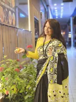 Mulmul Yellow Black saree 