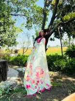 Pure linen digital print saree