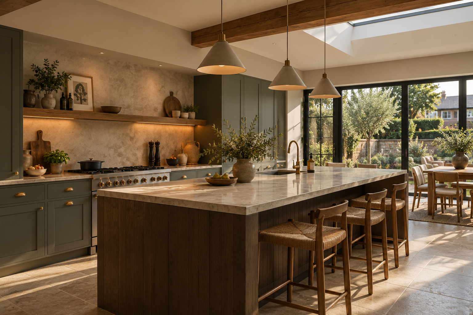 Warm Rustic-Modern Kitchen with Garden Views