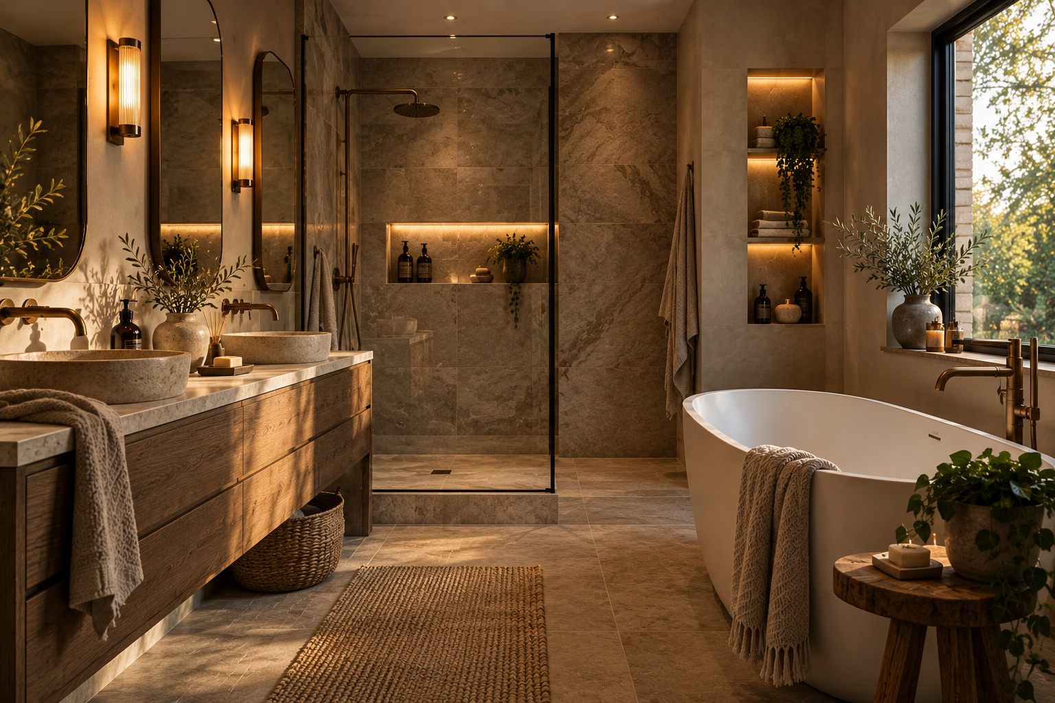 Warm Modern Spa Bathroom